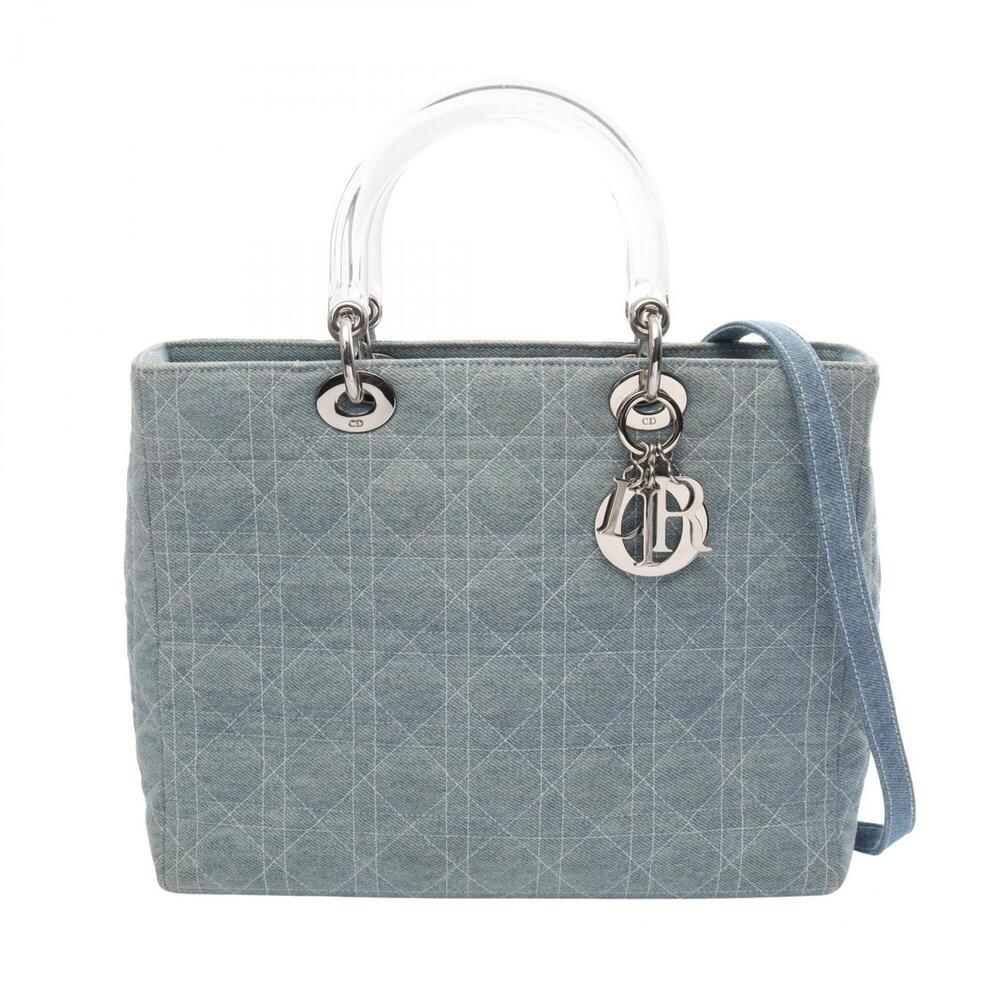 Christian Dior Dior Lady Large Cannage 2-Way Handbag, Denim, Women's, Blue